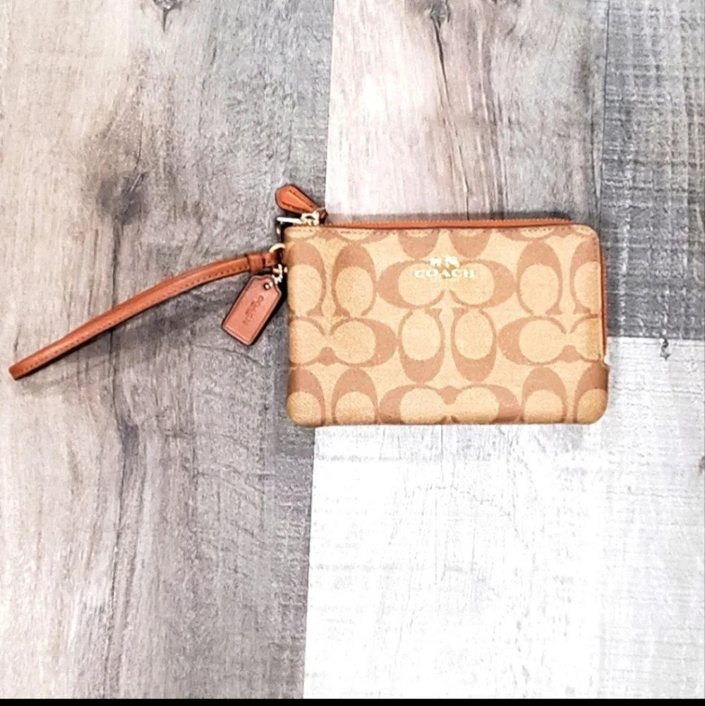 Coach double zipper wristlet wallet